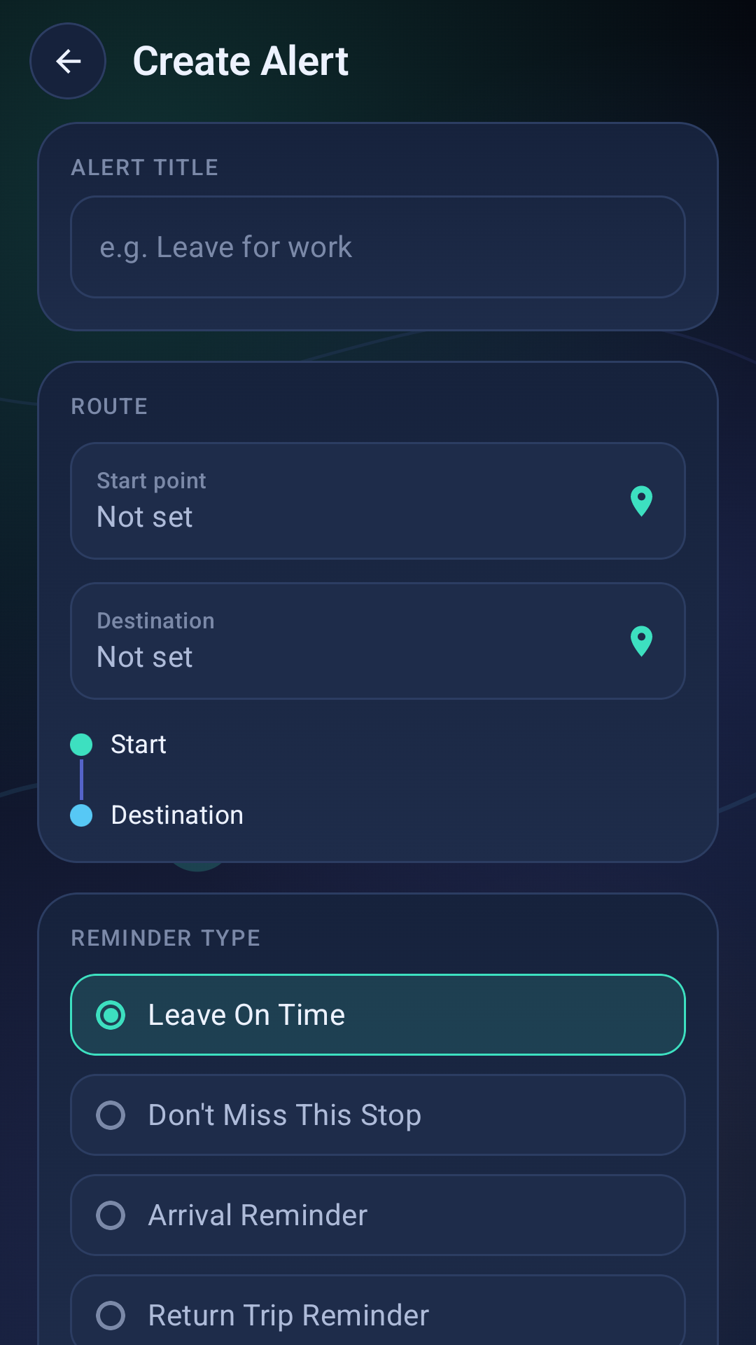 Create Alert screen